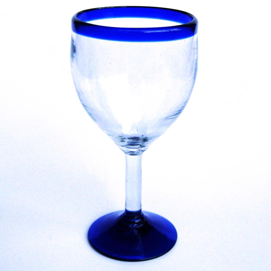 Wholesale Cobalt Blue Rim Glassware / Cobalt Blue Rim 13 oz Wine Glasses  / Capture the bouquet of fine red wine with these wine glasses bordered with a bright, cobalt blue rim.